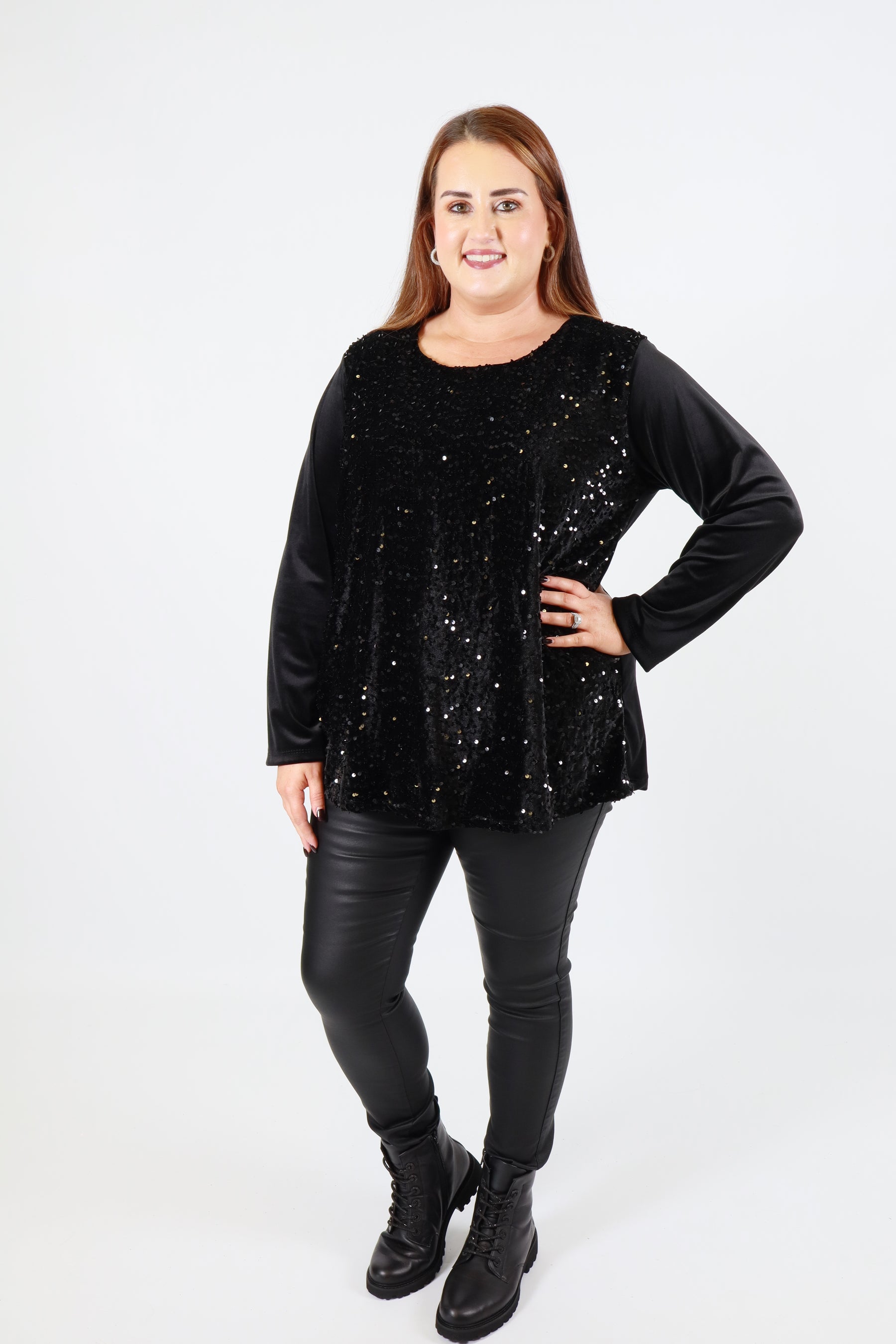 Ava Sequin Top in Black