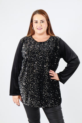 Ava Sequin Top in Black with Silver