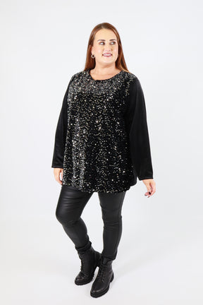 Ava Sequin Top in Black with Silver
