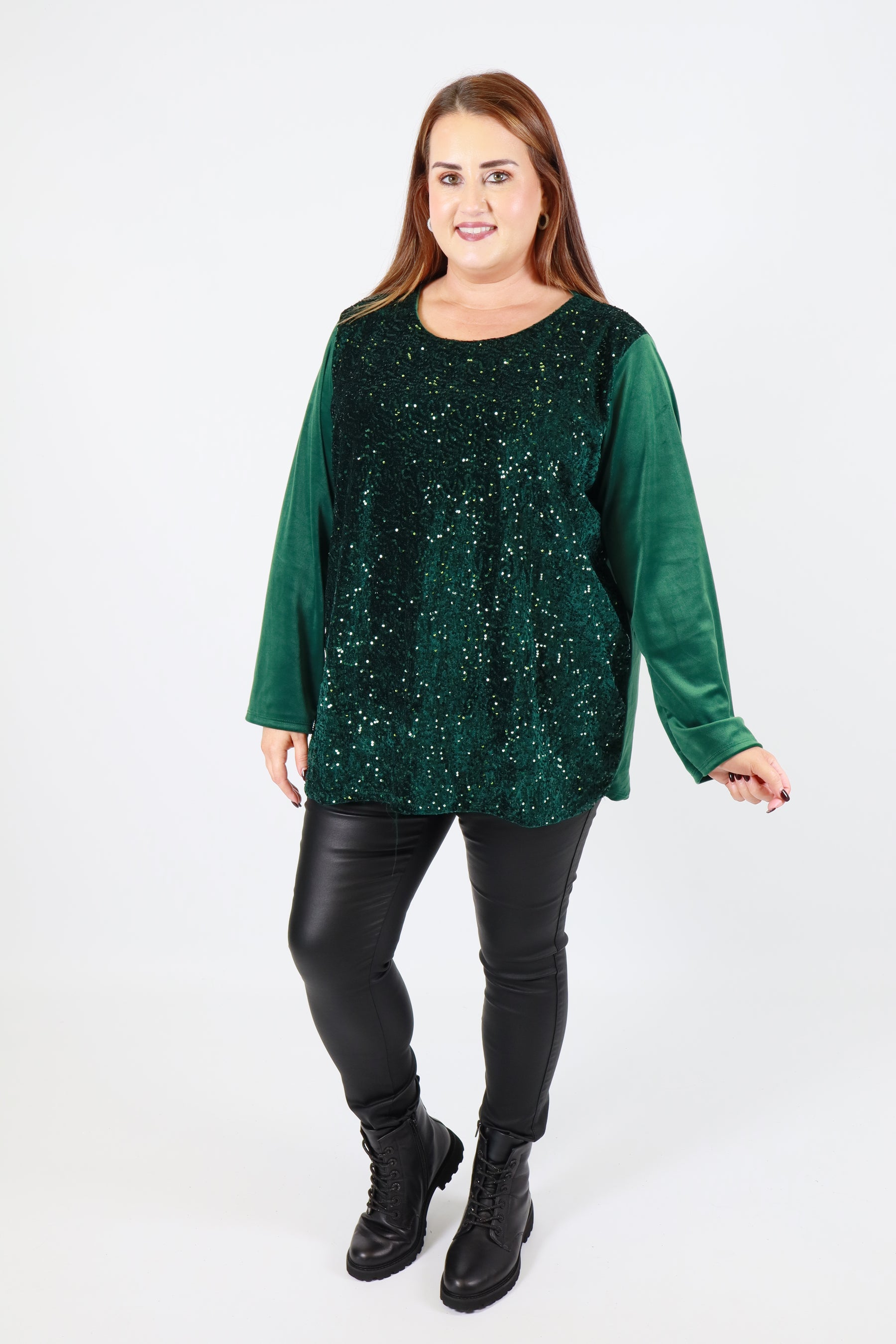 Ava Sequin Top in Green