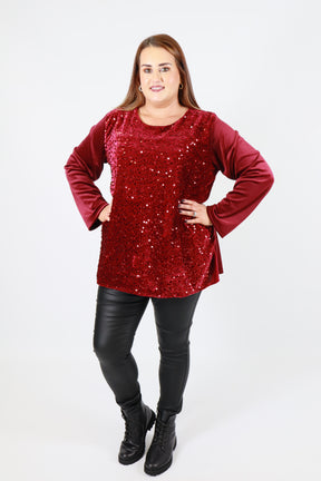 Ava Sequin Top in Wine