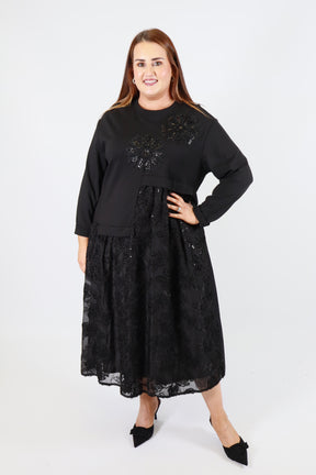 Blair Floral Sequin Dress in Black