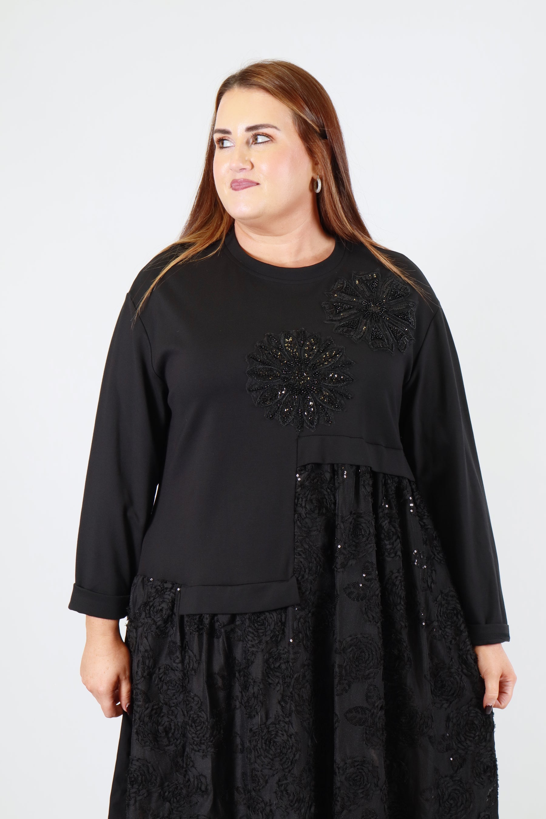 Blair Floral Sequin Dress in Black