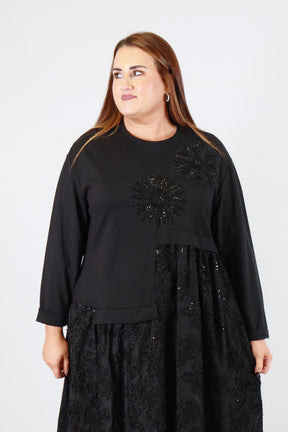 Blair Floral Sequin Dress in Black