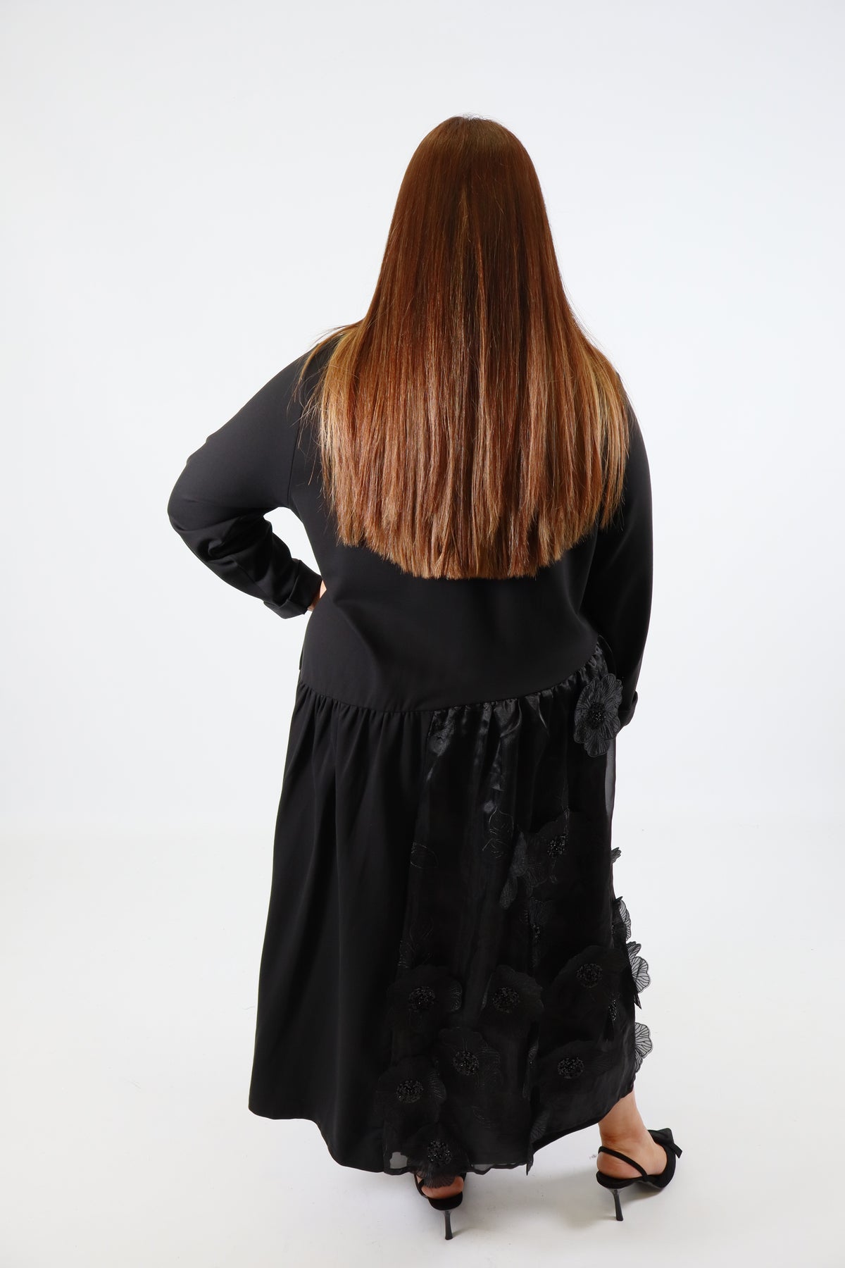 Blake Floral Applique Dress in Black