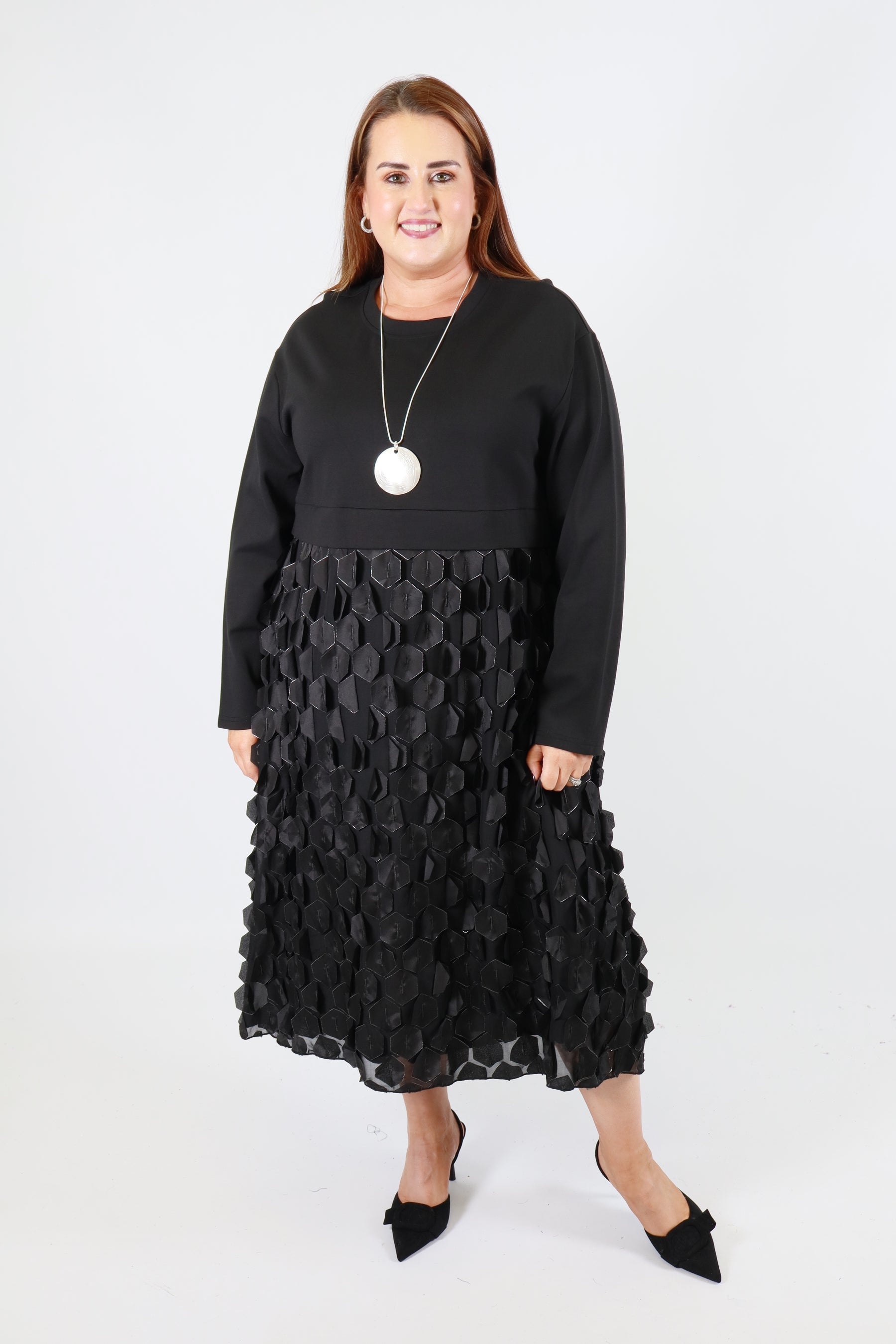 Blithe Geo Applique Dress in Black