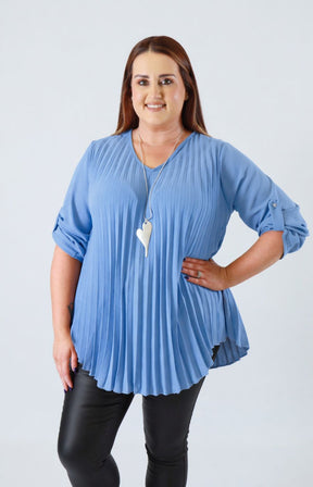 Bonnie Pleated Blouse in Blue 
