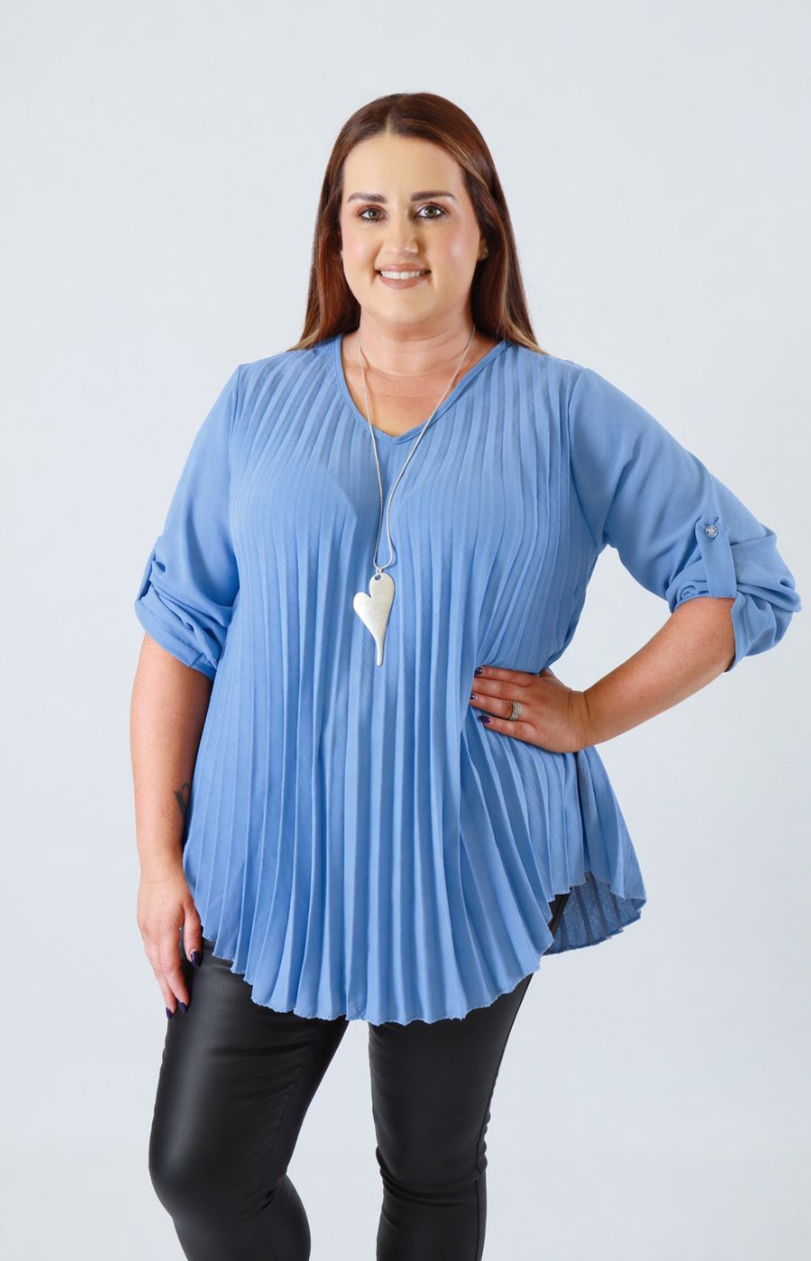 Bonnie Pleated Blouse in Blue 