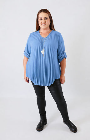 Bonnie Pleated Blouse in Blue 