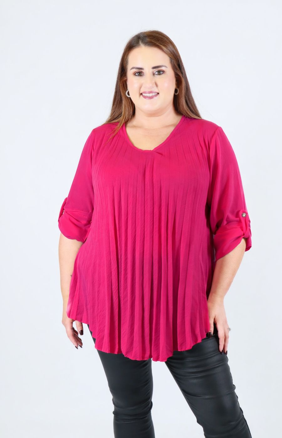 Bonnie Pleated Blouse in Fuchsia 