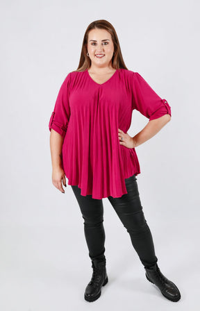 Bonnie Pleated Blouse in Fuchsia 