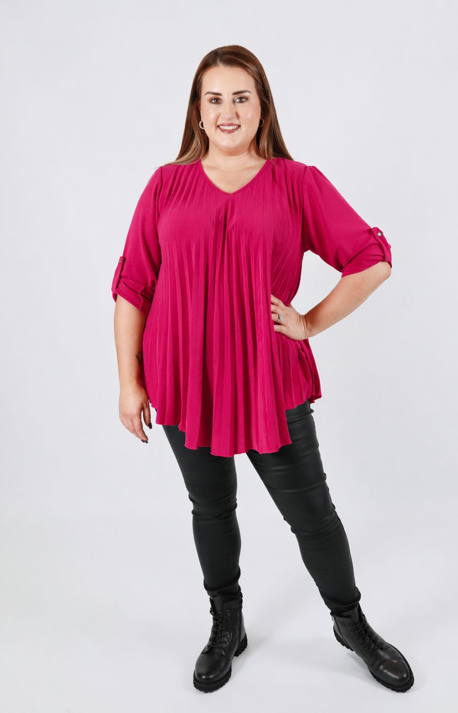 Bonnie Pleated Blouse in Fuchsia 