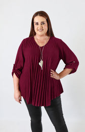 Bonnie Pleated Blouse in Wine. This image was created using AI.