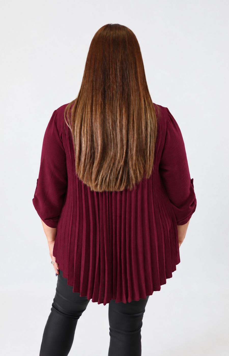 Bonnie Pleated Blouse in Wine. This image was created using AI