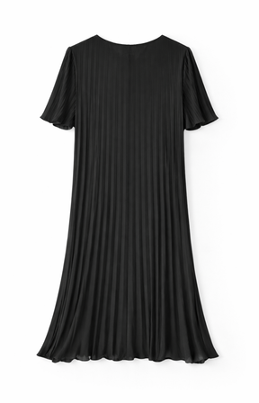 A black pleated dress on a white background
