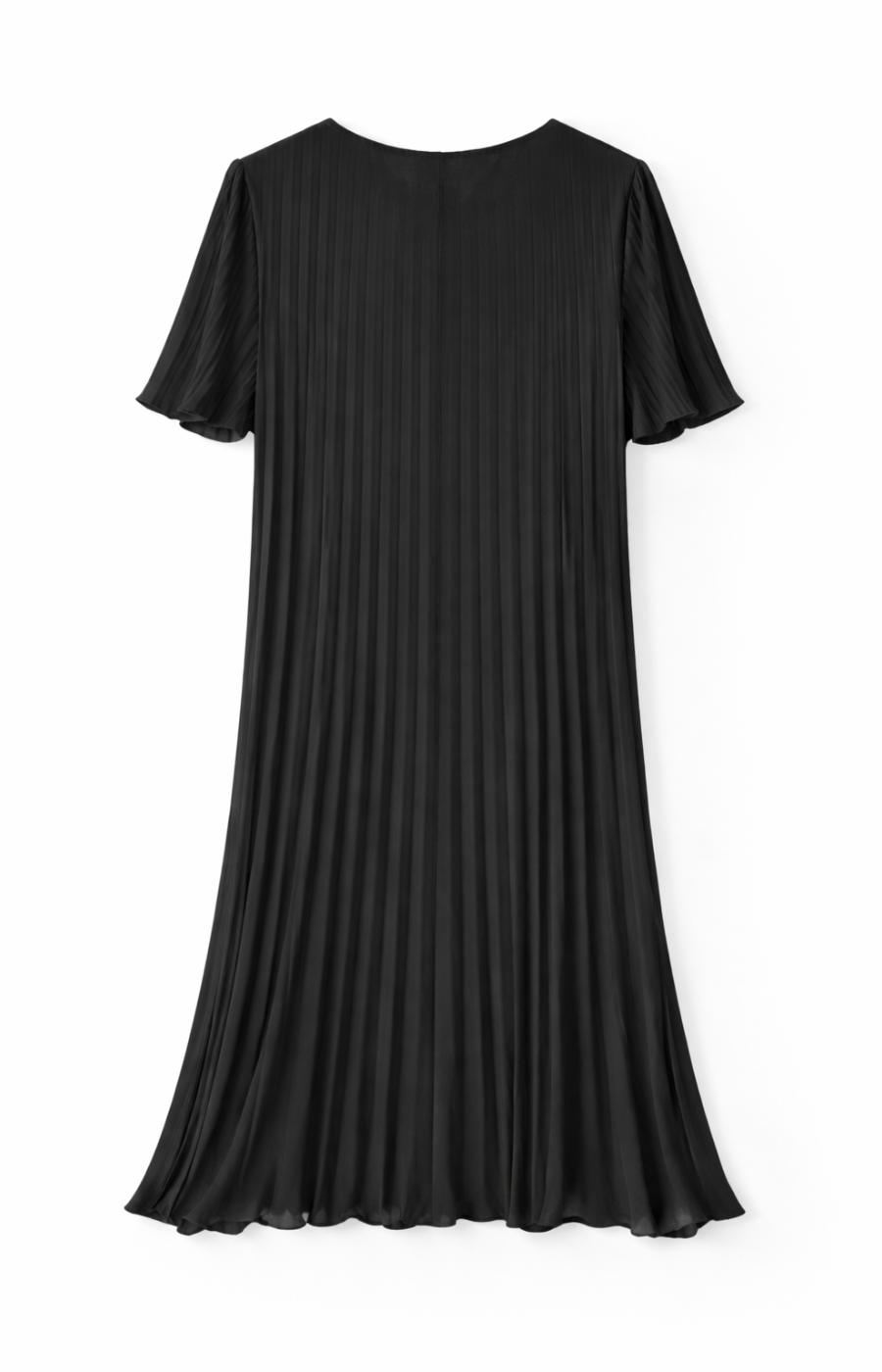 A black pleated dress on a white background