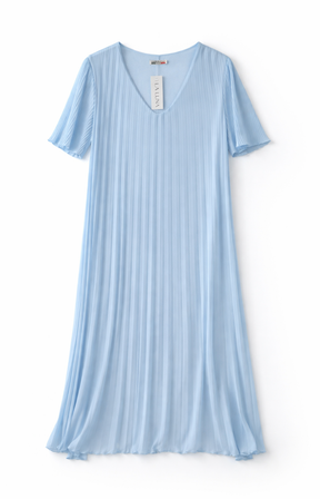 A blue pleated dress on a white backgroun