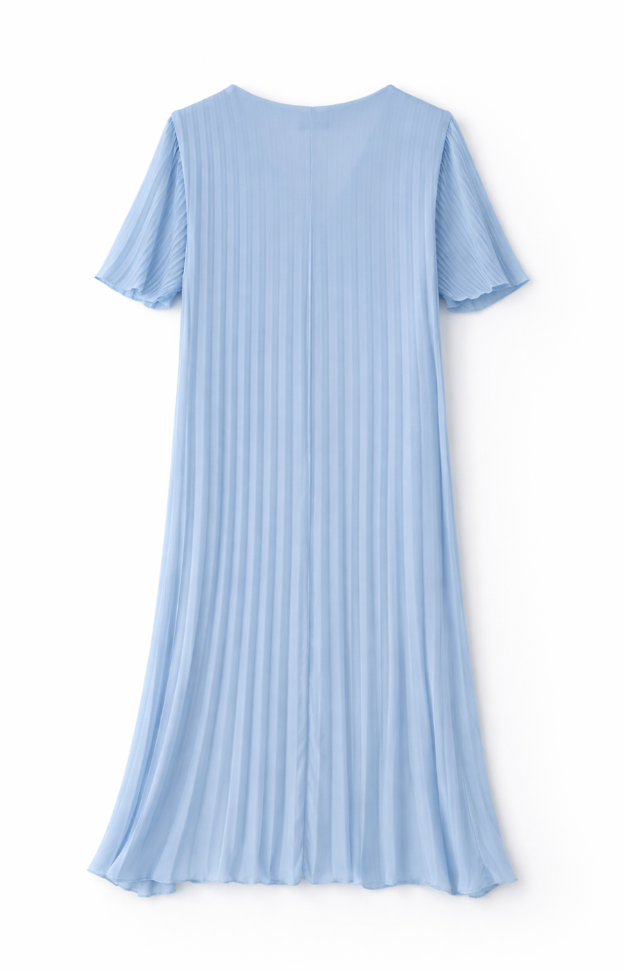 A blue pleated dress on a white background
