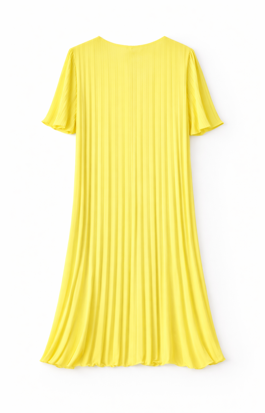 A yellow pleated dress on a white background