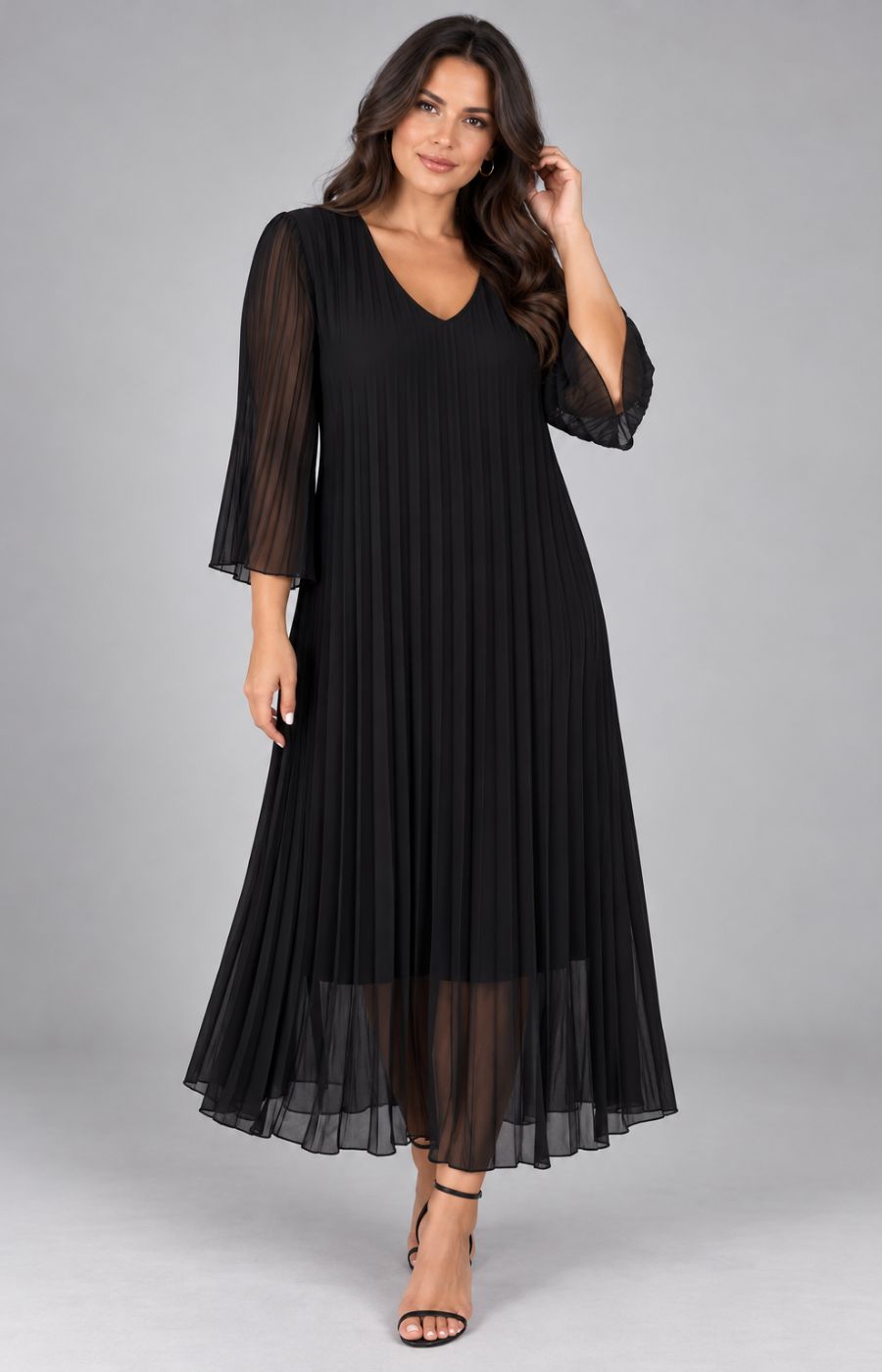 Celine Long Sleeve Dress in Black. This image was created using AI