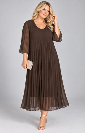 Celine Long Sleeve Dress in Brown. This image was created using AI