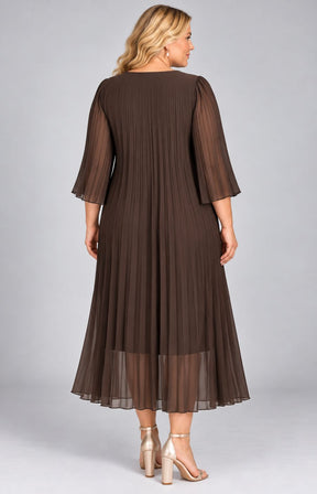 Celine Long Sleeve Dress in Brown. This image was created using AI