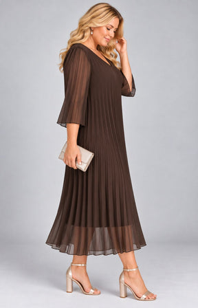 Celine Long Sleeve Dress in Brown. This image was created using AI
