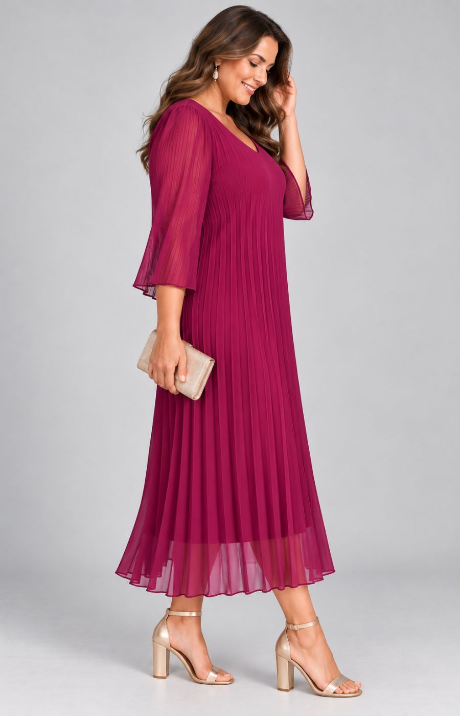 Celine Long Sleeve Dress in Magenta. This image was created using AI.