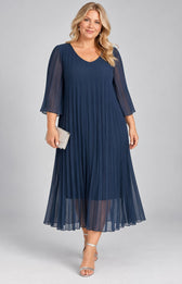 Celine Long Sleeve Dress in Navy. This image was created using AI