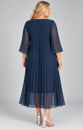 Celine Long Sleeve Dress in Navy. This image was created using AI.
