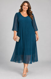 Celine Long Sleeve Dress in Teal. This image was created using AI