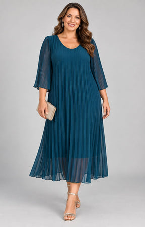Celine Long Sleeve Dress in Teal. This image was created using AI
