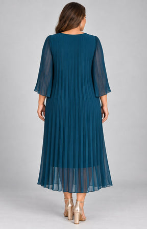 Celine Long Sleeve Dress in Teal. This image was created using AI