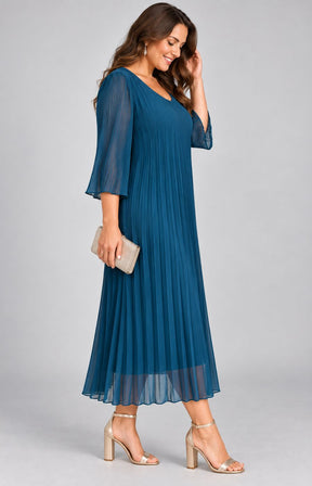 Celine Long Sleeve Dress in Teal, This image was created using AI