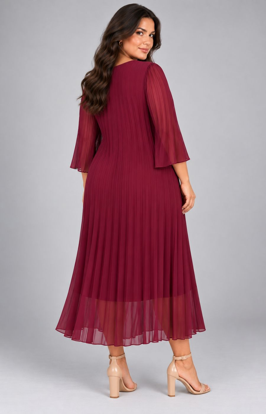 Celine Long Sleeve Dress in Wine. This image was created using AI.