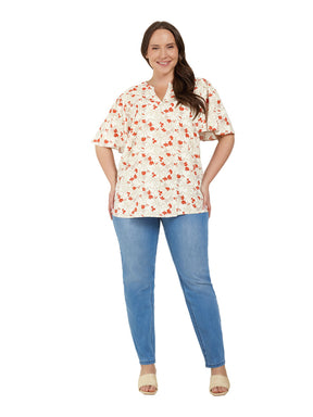 Ciso Blouse with Red Floral Print