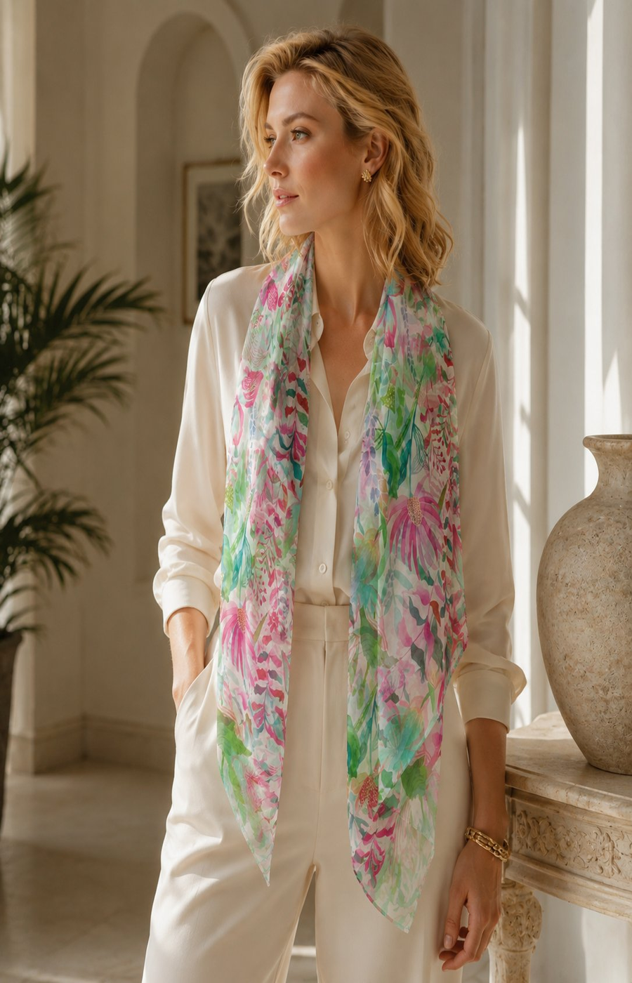 Clara Scarf in Green/Pink 