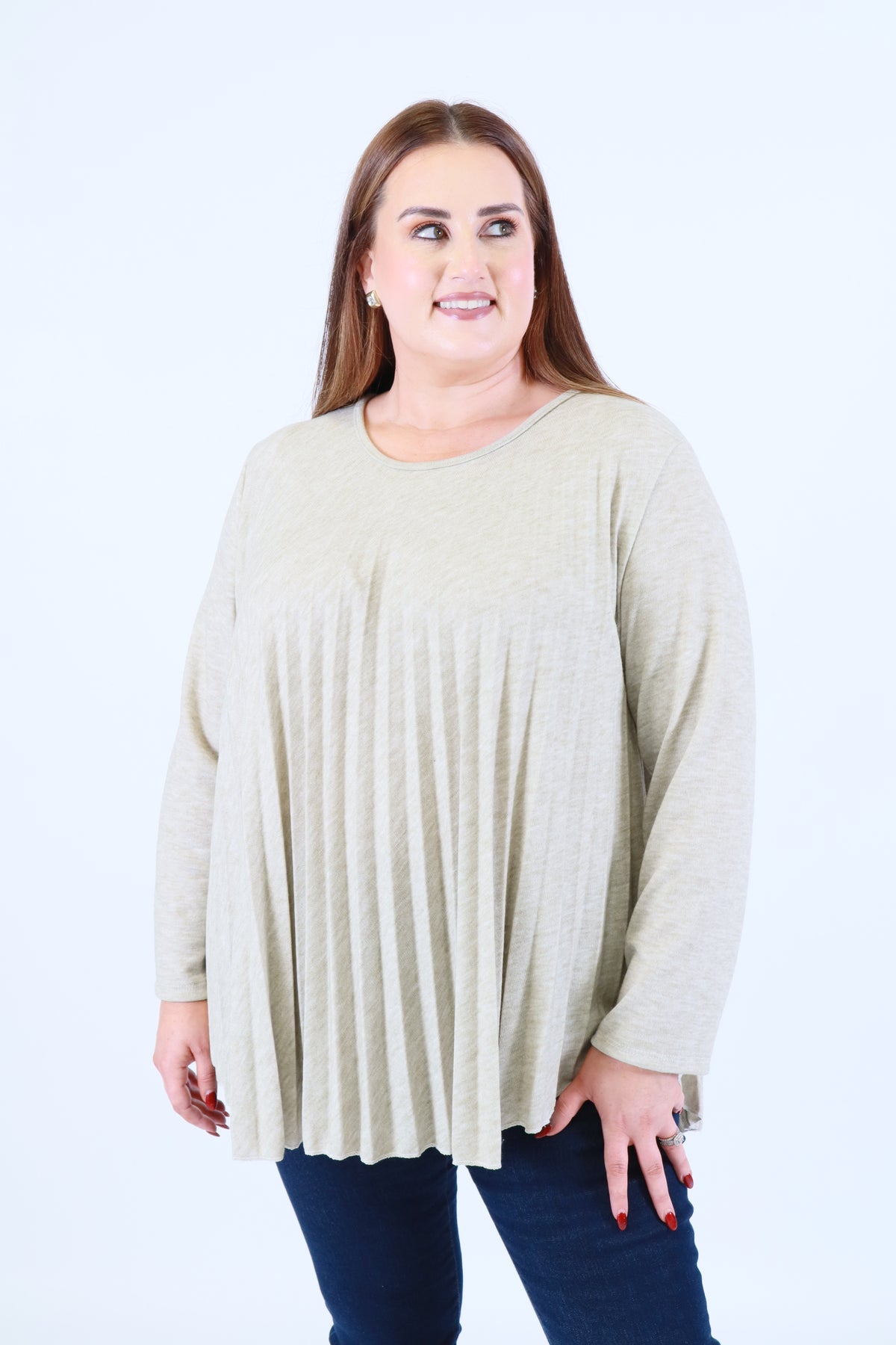 Connie Knit Pleated Blouse in Beige