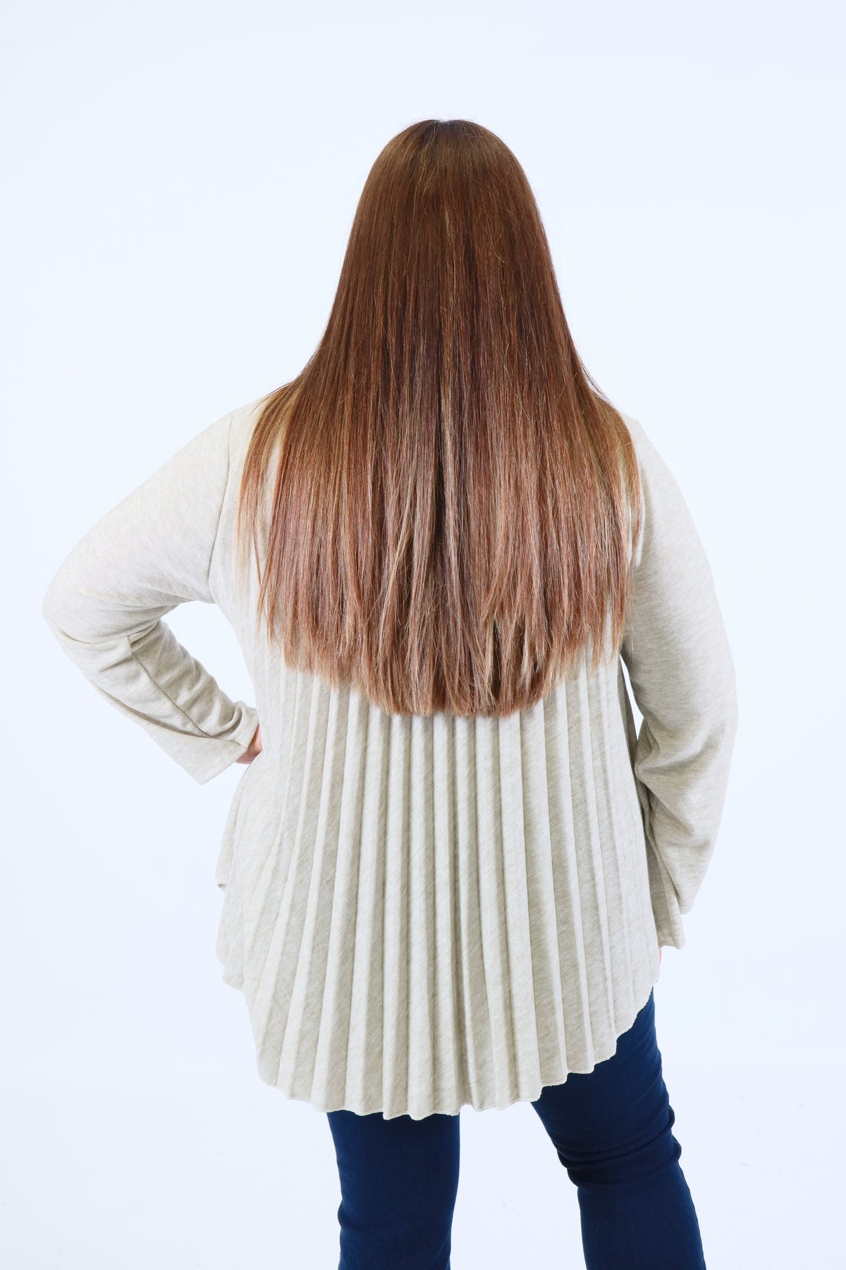 Connie Knit Pleated Blouse in Beige