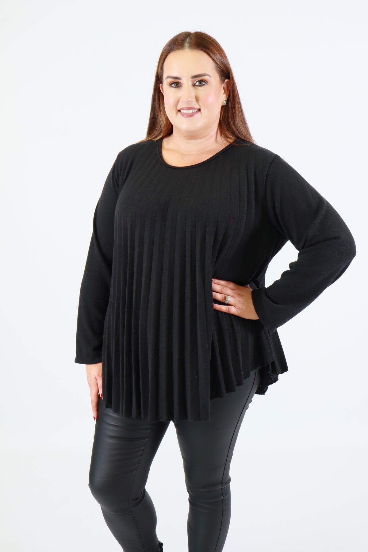 Connie Knit Pleated Blouse in Black