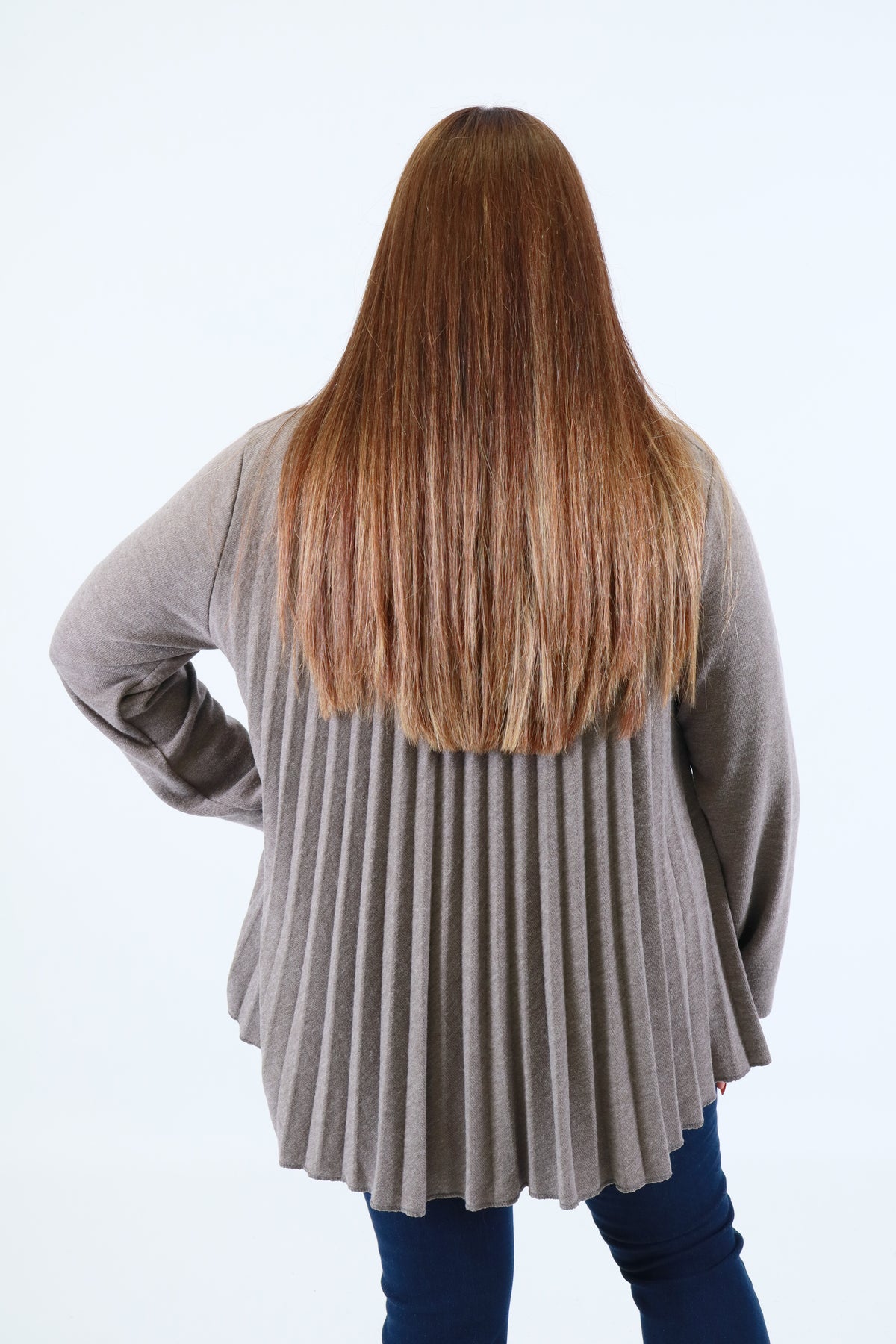 Connie Knit Pleated Blouse in Taupe