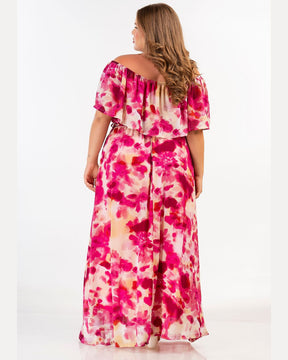 Curviss Abstract Floral Dress in Fuchsia 