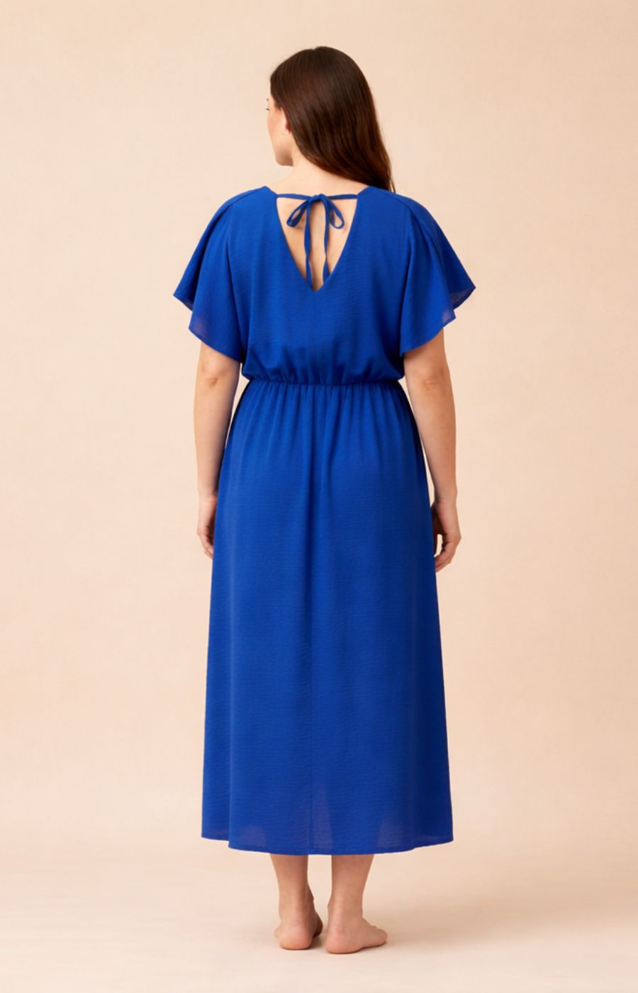 Curviss Frill V Neck Dress in Blue 