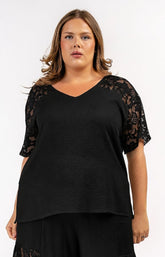 Curviss Lace Sleeve Blouse in Black 