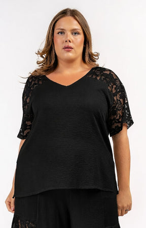 Curviss Lace Sleeve Blouse in Black 