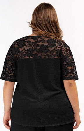 Curviss Lace Sleeve Blouse in Black 
