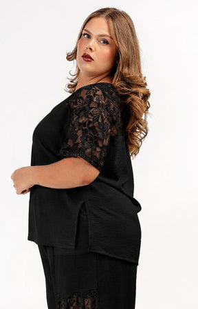 Curviss Lace Sleeve Blouse in Black 