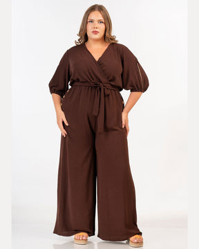Curviss V Neck Jumpsuit in Brown 