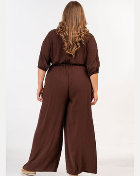 Curviss V Neck Jumpsuit in Brown 