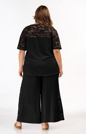 Curviss Wide Leg Trouser with Lace in Black 